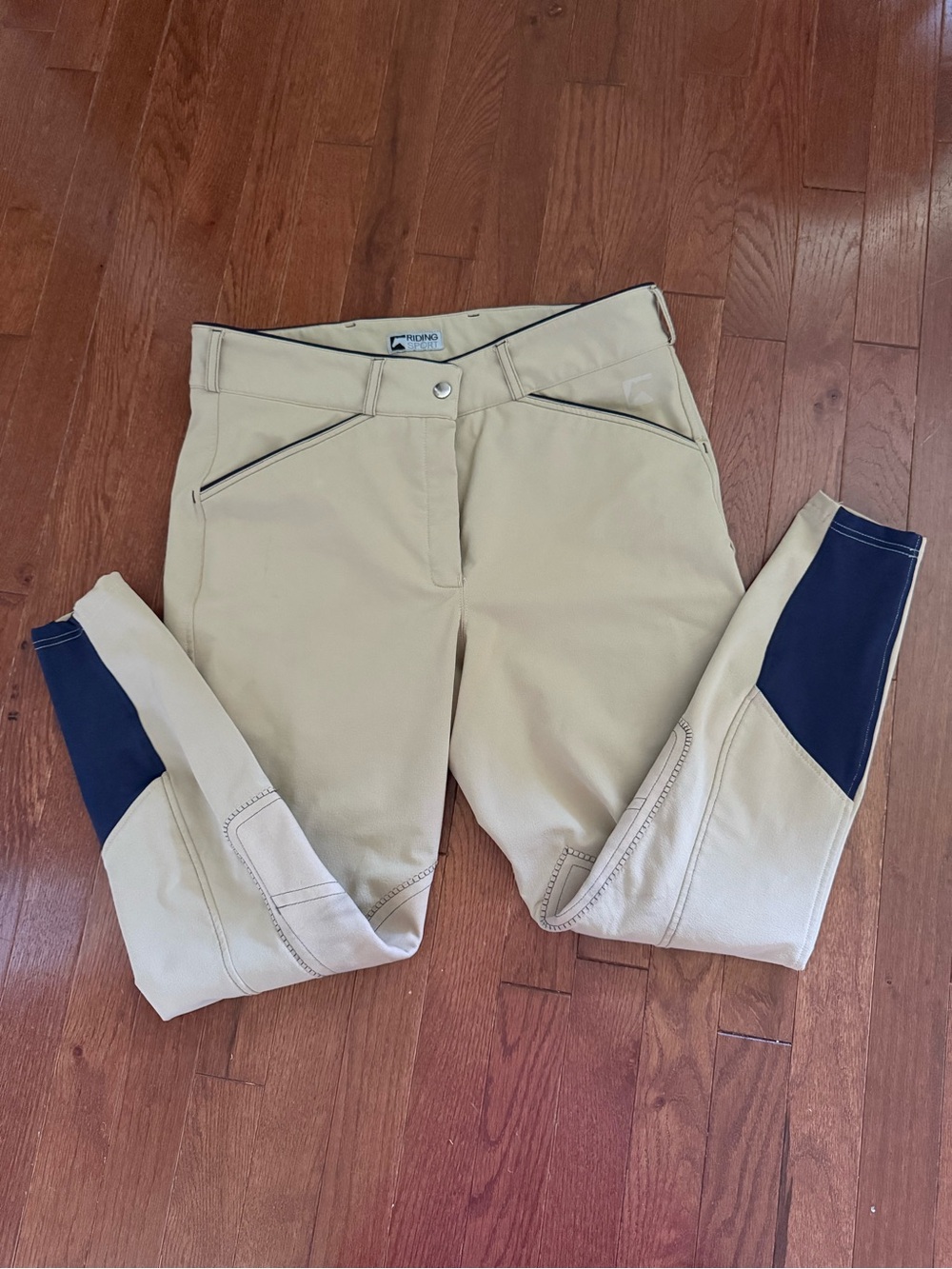 Beige Riding Breeches with Navy Knee Patches